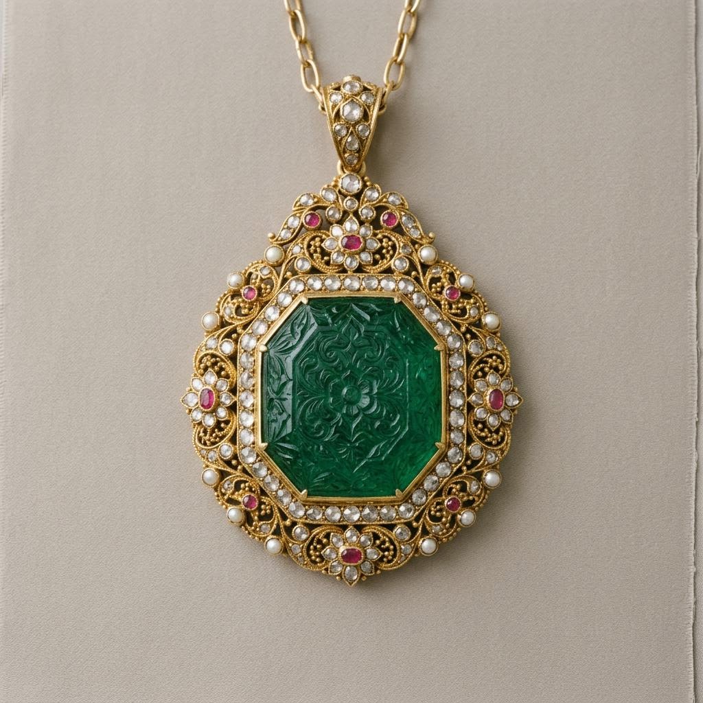 Carved Emerald Pendant